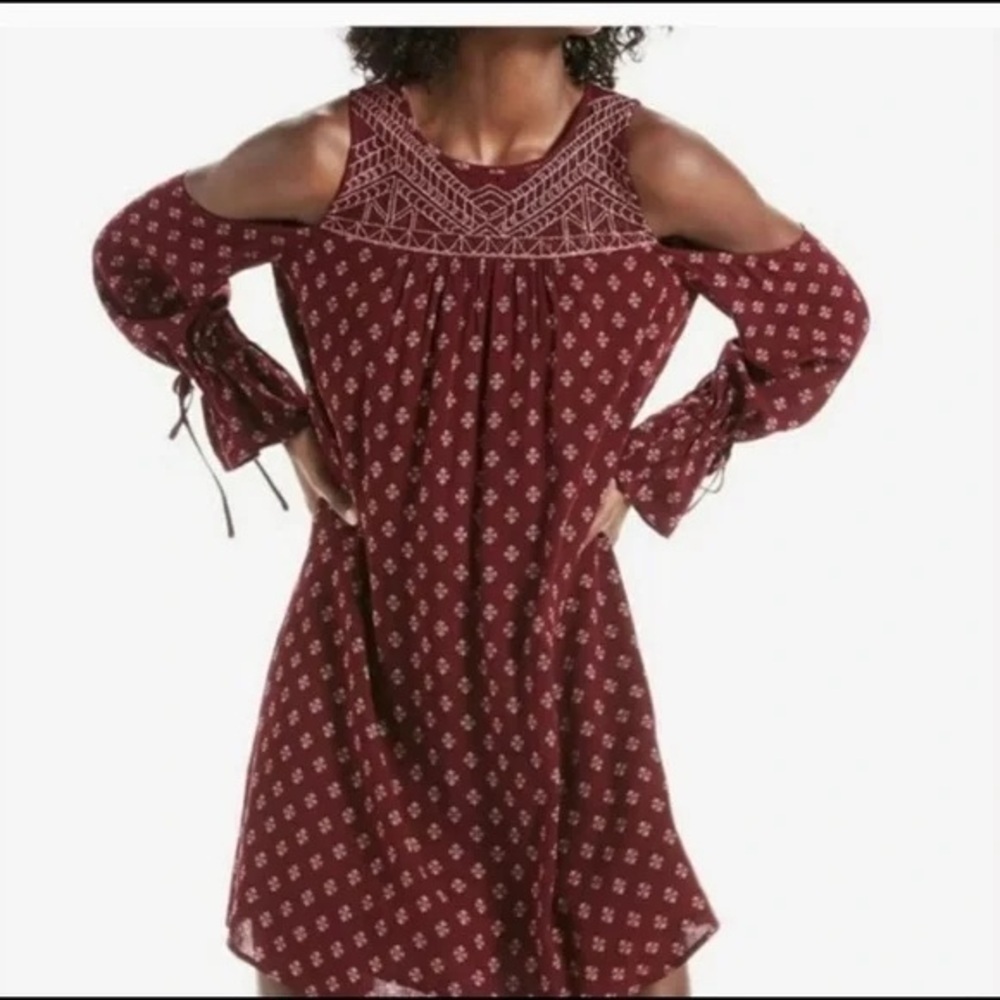 Lucky Brand Cranberry Cold Shoulder Floral Dress Small